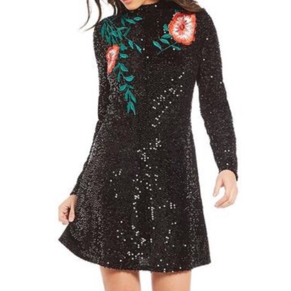 Gianni Binni Black Sequin Embroidered Dress